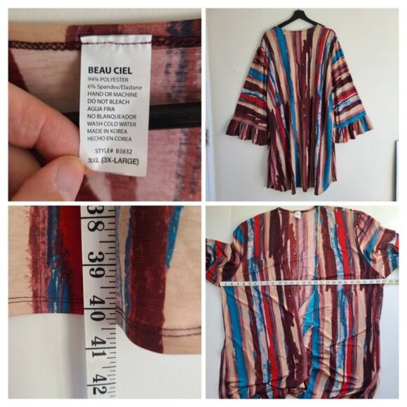 Bundle of 3 Open Front Tops 3X Cardigan Plaid Stripe Casual Comfy Flowy Wrap - Picture 4 of 10